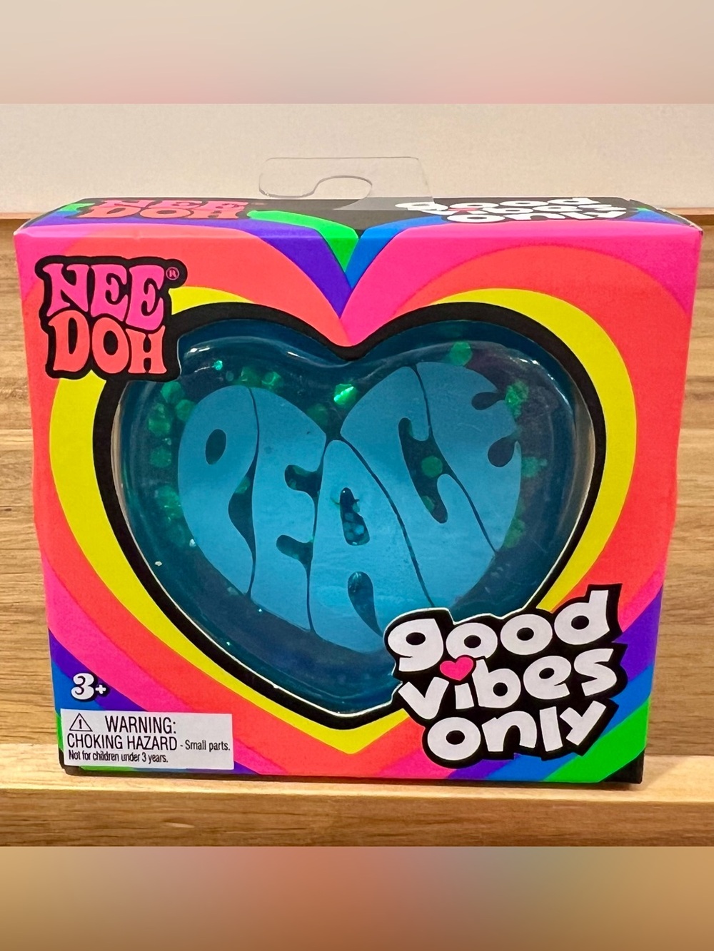 🩵New NeeDoh!! Good Vibes Only Heart Shaped Glitter Squishy "Peace" in Blue